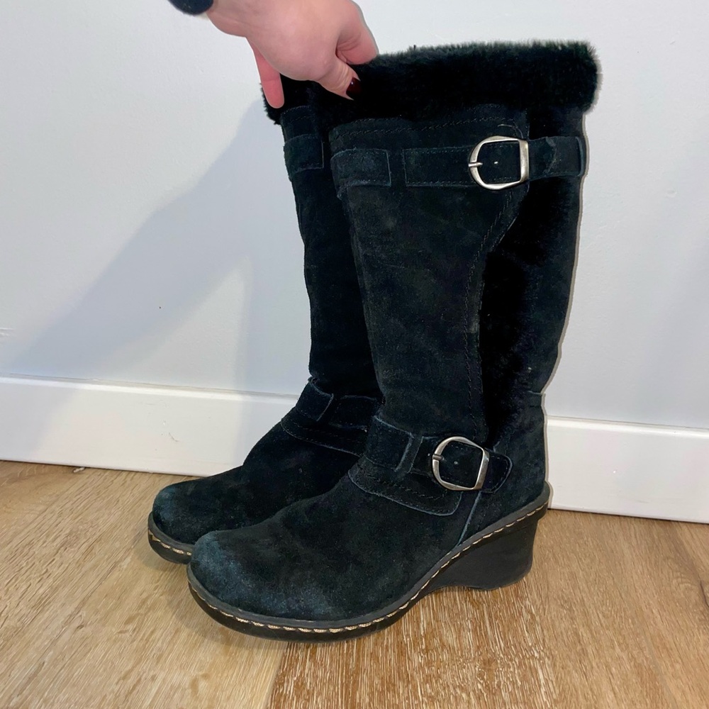 Black Suede Buckle Boots